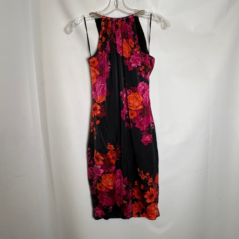 Vintage Cache Y2K Silk Blend Dark Floral Halter Dress Gold Chain Detail‎ Size 0